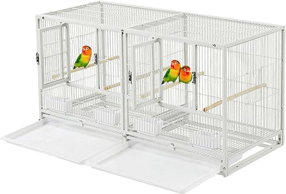 Single Stackable Center Divided Breeder Breeding Bird Flight Double Rolling Cage for Aviaries Canaries Cockatiels Finches Budgies Small Parrots Single Story