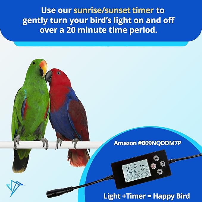 HappyBird Lighting Bird Cage Light with Chew Guard - Full Spectrum LED Pet Light - Simulates Natural Environment - Safe for Hookbill Birds – Easy to Install - (10" Long)