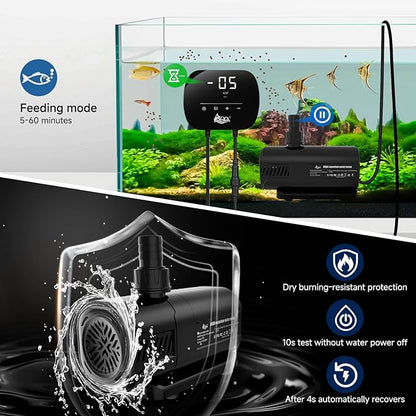 AQQA Aquarium Water Pump,Controllable Return Pump with LCD Display,Constant Flow Mode+Wave Making Mode+Feeding Mode,Submersible and inline Sump pump Pond Pump for Freshwater Saltwater (40W)