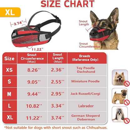Dog Muzzle for Large Medium Small Dogs, Soft Mesh Muzzle for Dogs with Reflective Adjustable Strap, Prevent Biting Chewing and Licking, Dog Nose Open Design for Reduction Friction (Red, XL)