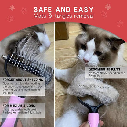 GOESWELL Dog brush for shedding Undercoat Rake for Dogs & Cats - Double Sided Brush for Dematting Comb Grooming Tool kit - Nail Clippers & Nail File (Pink(3 Pack))