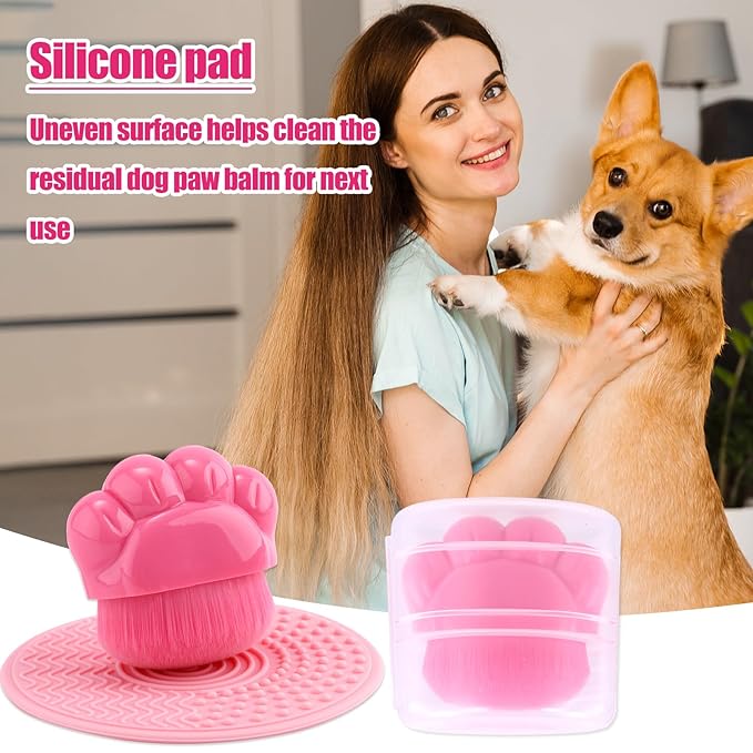 2pcs Dog Paw Balm Brush, Dog Paw Pad Balm Brush with Silicone Cleaning Pad Dog Cares Products Dog Nose Balm Applicator Paw Cleaning Brush for Dogs Cats (Pink)