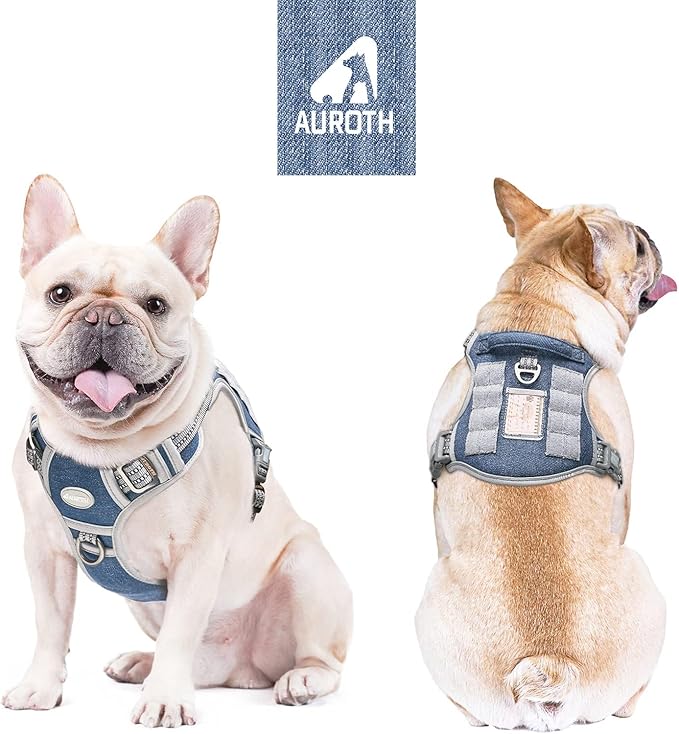 Auroth Tactical Dog Harness for Small Medium Large Dogs No Pull Adjustable Pet Harness Reflective K9 Working Training Easy Control Pet Vest Military Service Dog Harnesses (S, Denim Blue)