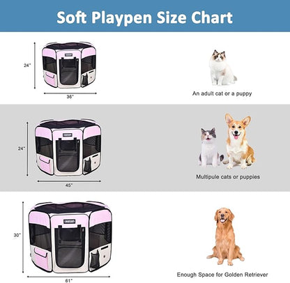 JESPET Pet Dog Playpens 36", 45" & 61" Portable Soft Dog Exercise Pen Kennel with Carry Bag for Puppy Cats Kittens Rabbits, Indoor/Outdoor Use