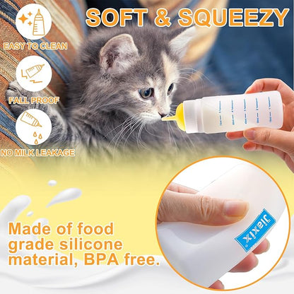 3 Pack Kitten Silicone Bottle Feeding Kit,Nipple & Feeding Kit for Kittens, Reusable Newborn Kitten Supplies, Suitable for Feeding Kitten, Puppy, Rabbit,Hamster (Yellow, Medium)