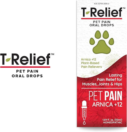 T-Relief Pet Pain Oral Drops Arnica +12 Powerful Natural Medicines for Muscle Joint & Hip Pain Soreness Stiffness Injuries in Dogs & Cats - Fast-Acting Soother - 1.69 oz (2 Pack)