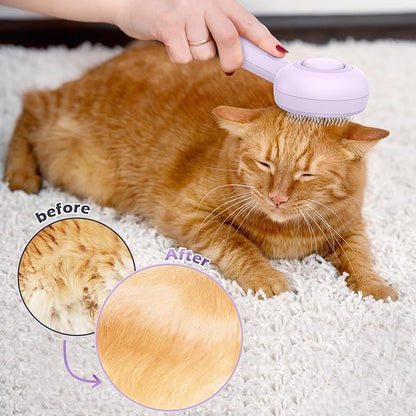 3 In 1 Steam Cat Brush with Release Button and Tank, Cat Brush for De-shedding that Effectively Remove Knots and Loose Hair, for Long and Short Hair Dogs and Cats