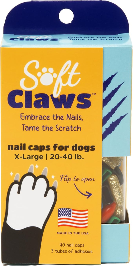 Soft Claws Nail Caps for Dogs with Non-Slip Design Made in USA - 40 Dog Nail Covers for Long-Lasting Protection of Floors and Furniture - The Games (Blue, Black, Red, Gold Sparkle, Green), X-Large