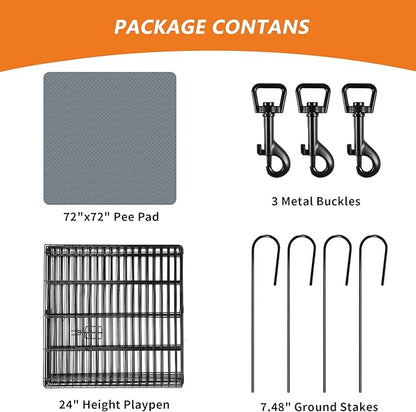PJYuCien Dog Playpen & Pee Pad - 8-Panels 24" H Metal Foldable Dog Exercise Playpen with 72" x 72" Extra Large Non-Slip Washable Dog Pee Pad, Indoor Outdoor for Small Medium Pets
