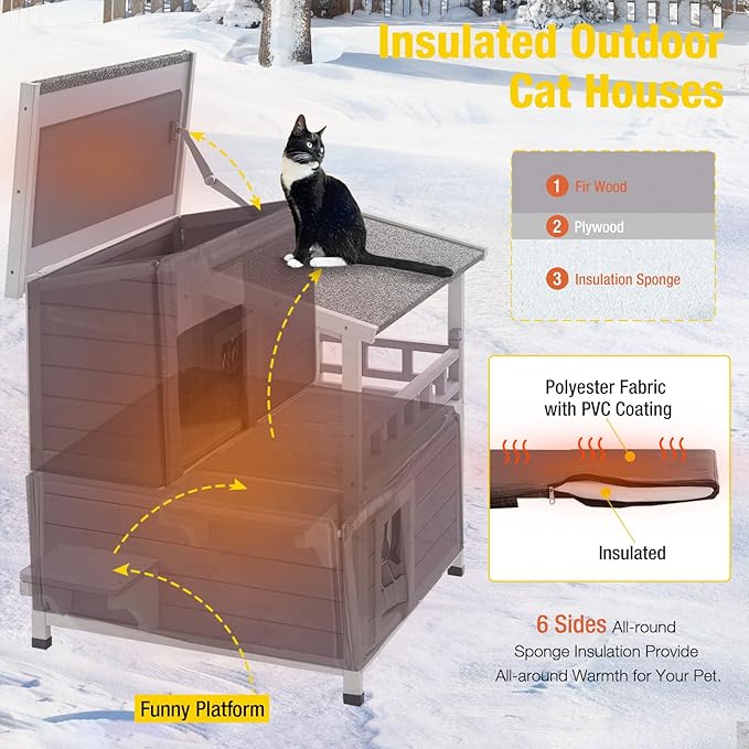 Aivituvin Insulated Outdoor Cat House for Winter Weatherproof Outside Feral Cat Shelter with Liner