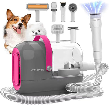 Dog Grooming Vacuum Kit - 3L Vacuum with 7 Tools, Low Noise Electric Clipper and Brush for Pet Shedding at Home, Gray