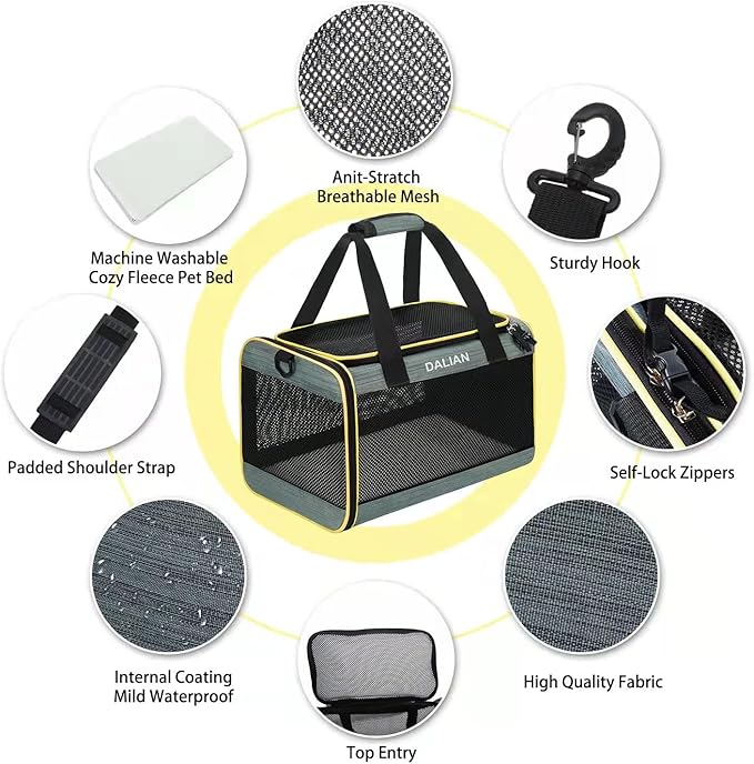 Cat Carrier Airline Approved Pet Carrier,Dog Carrier Soft-Sided Pet Travel Carrier Maximum Pet Weight 17 Pounds 17.5“x10 x10