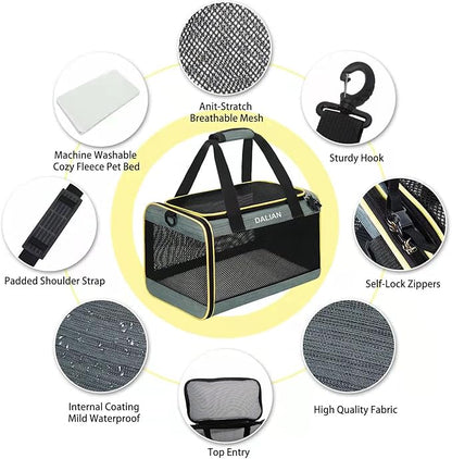 Cat Carrier Airline Approved Pet Carrier,Dog Carrier Soft-Sided Pet Travel Carrier Maximum Pet Weight 17 Pounds 17.5“x10 x10