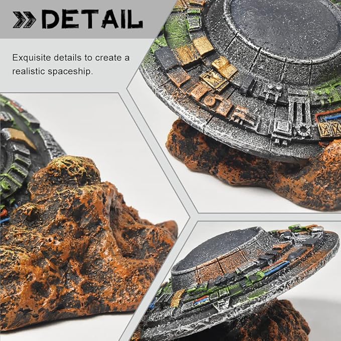 Aquarium Decorations-UFO Fish Tank Accessories for Betta Hide Flying Saucer Creative Small Fish Tank Decor Reptile Box Landscaping Ornament