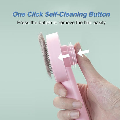 Cat Brush for Shedding,Pet Grooming Self Cleaning Slicker Brush,Removes Mats,Tangles and Loose Hair,Shedding Brush for Short or Long Haired Cats Dogs (Pink)
