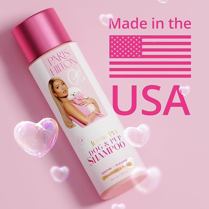 Paris Hilton Dog Shampoo - Fragrance-Free, Sulfate-Free, Vegan & Hypoallergenic for All Dog Breeds, with Oatmeal & Aloe for Healthy Coats & Salon-Quality Grooming, 16oz (480ml)