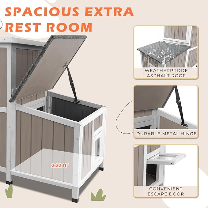 36.1" L Outdoor Cat House,2 Story Wooden Outdoor Cat Shelter with 3 Escape Doors,Weatherproof Fir Wood Feral Cat House with 2 Big Rest Room & Openable Asphalt Roof for 2-3 Cats