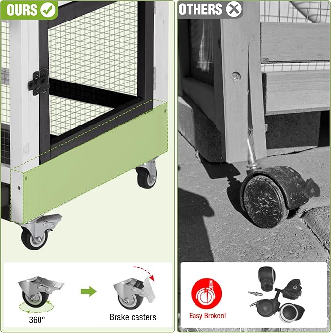 GUTINNEEN Rabbit Hutch Indoor Rabbit Cage with Wheels Outdoor Bunny House 2 Story Guinea Pig Cage with Leakproof Tarp Roof (White)