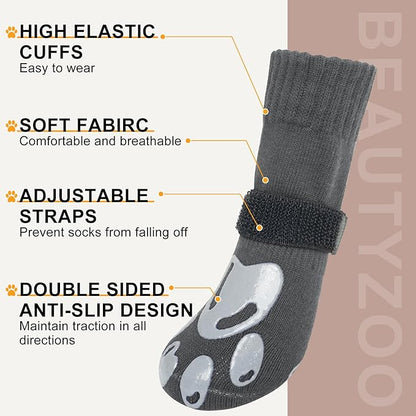 BEAUTYZOO Dog Socks, Non Slip Dog Socks to Prevent Licking Paws -Dog Shoes for Hot/Cold Pavement, Dog Boots & Paw Protectors, Dog Booties for Hardwood Floors, Small Medium Large Senior Dogs