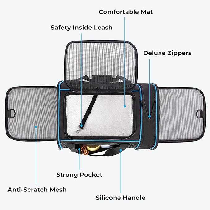 BurgeonNest Expandable Premium Cat Carrier with Wheels - Handle Adjustable Small Dog Carrier- Designed for Dogs and Cats up to 15 lbs - Removable Soft Lined Pet Carrier