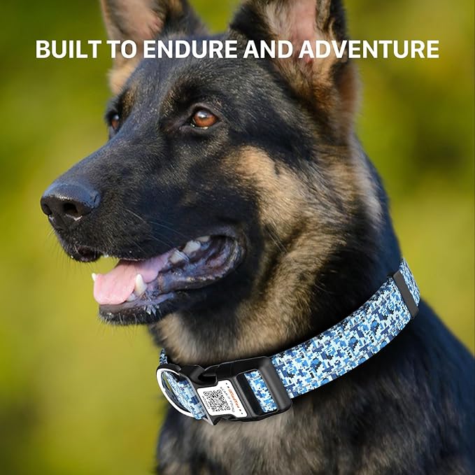Reflective Dog Collars for Medium Dogs Soft Nylon Camo Blue Sized S