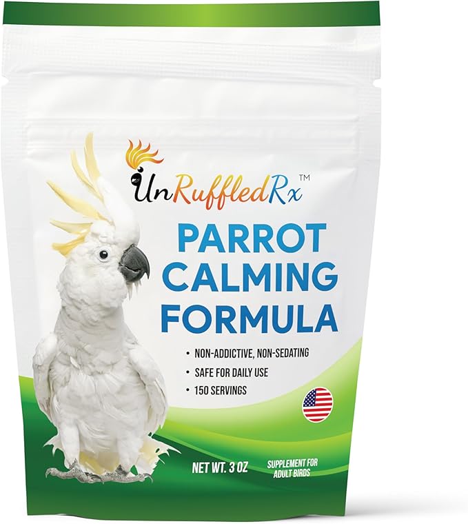 UnRuffledRx™ Calming Formula for Parrots – Helps Birds Stay Chill During Fireworks, Visitors & Travel – Soothes Screaming, Biting, Plucking – 224 Servings
