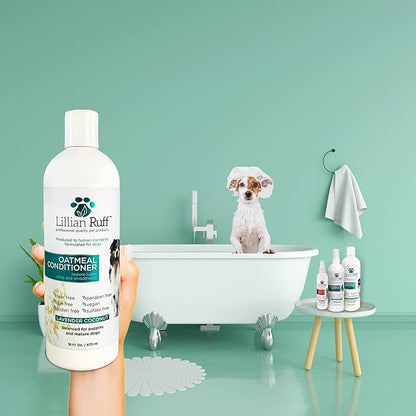 Lillian Ruff Calming Oatmeal Pet Conditioner for Dry Skin & Itch Relief with Aloe & Hydrating Essential Oils - Replenish Moisture & Deodorize - Soothing Conditioning for Normal/Sensitive Skin (16oz)