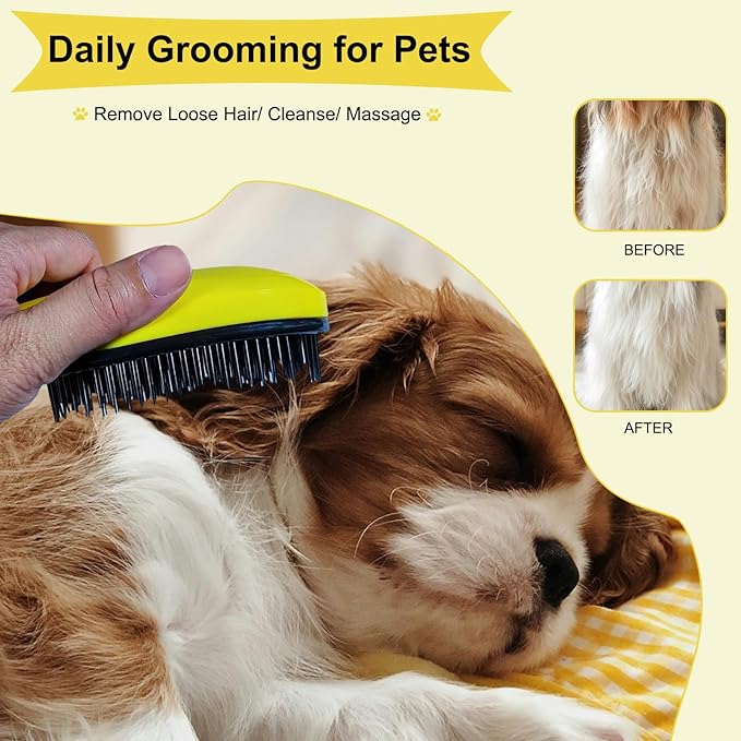 3 PCS Puppy Brush Grooming Kit, Stainless Steel Flea Comb, Fit for Yorkie, Shih Tzu, Maltipoo, Soft Bristle (Yellow)