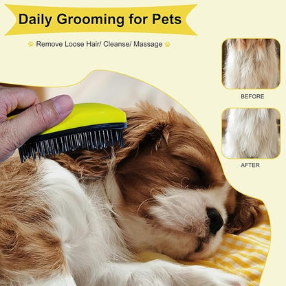 3 PCS Puppy Brush Grooming Kit, Stainless Steel Flea Comb, Fit for Yorkie, Shih Tzu, Maltipoo, Soft Bristle (Yellow)