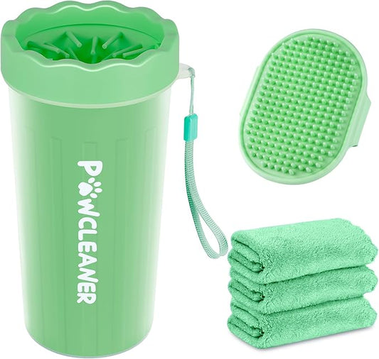 Dog Paw Cleaner for Dogs, (with 3Pcs Absorbent Towels & Adjustable Dog Bath Brush) Dog Paw Washer,Buddy Muddy Pet Foot Cleaner (Light Green, Large)