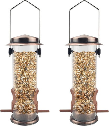 MIXXIDEA Wild Bird Feeders for Outdoors Hanging 2 Pack Stainless Steel Tube Bird Feeder, Water Resistant Finch Bird Feeder for Garden Backyard Decoration Attractive Metal Thistle Feeder (Copper)