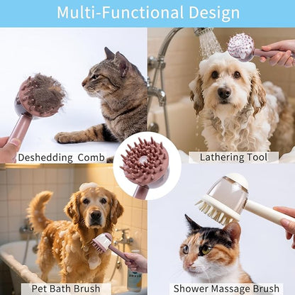 3-in-1 Pet Bath Brush for Dogs & Cats | Shower Massage Brush, Deshedding Comb & Lathering Tool | Anti-Frizz Grooming Brush for Bath Time (Curry)