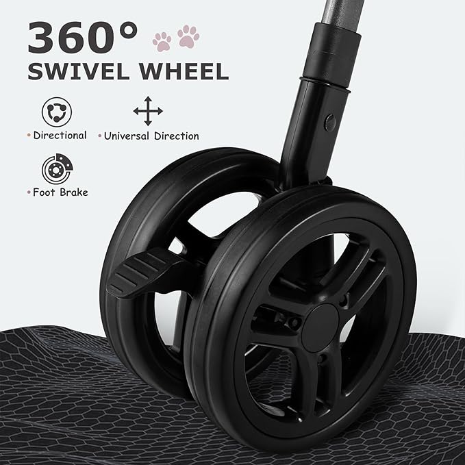 SWITTE Dog Stroller for Small Medium Dogs, Foldable Cat Pet Stroller with Reversible Handlebar, 4 Universal Wheels, Portable Puppy Dog Jogging Stroller with Waterproof Pad, Pink