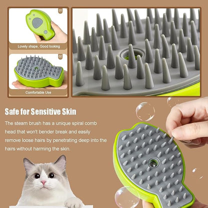 Cat Steam Brush,3 in 1 Steamy Cat Brush for Shedding,Steamy Cat Brush for Long & Short Haired Cats & Dogs, Pets Grooming Portable Pet Hair Removal Tool,Green