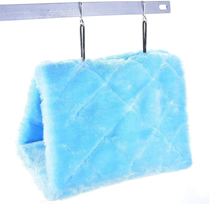 Winter Warm Bird Nest House Shed Hut Hanging Hammock Finch Cage Plush Fluffy Birds Hut Hideaway for Hamster Parrot Macaw Budgies Eclectus Parakeet Cockatiels Cockatoo Lovebird (S, Blue)