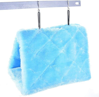 Winter Warm Bird Nest House Shed Hut Hanging Hammock Finch Cage Plush Fluffy Birds Hut Hideaway for Hamster Parrot Macaw Budgies Eclectus Parakeet Cockatiels Cockatoo Lovebird (M, Blue)