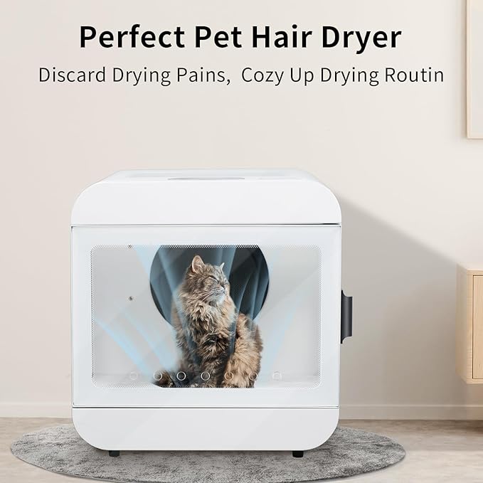65L Pet Dryer Box, Adjustable Temp Pet Hair Dryer, Safe Cat Kitten Small Dog Puppy Dryer with Timer, Child Lock and 4 Wind Modes, Ultra Quiet Fast 360° Drying Blower for Dog Grooming