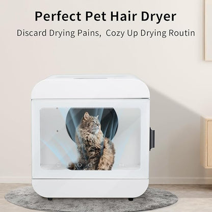 65L Pet Dryer Box, Adjustable Temp Pet Hair Dryer, Safe Cat Kitten Small Dog Puppy Dryer with Timer, Child Lock and 4 Wind Modes, Ultra Quiet Fast 360° Drying Blower for Dog Grooming