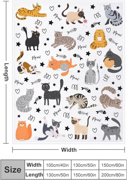 Cute Cat Blanket Animals Pet Pattern Gifts for Cat Lovers Soft Lightweight Flannel Throw Blankets for Kids Adults 60"x50"