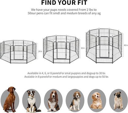 Dog Playpen, Dog Fences for The Yard, Portable Outdoor Dog Playpen for Large/Medium/Small Dogs, Foldable Metal Dog playpen, with Doors (New Thickened Version 16 Panels, 32")