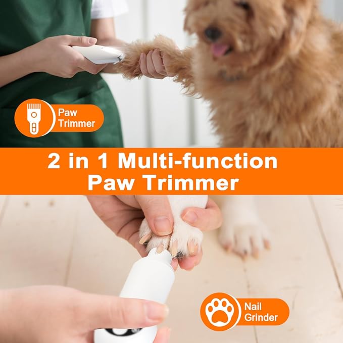 Dog Paw Trimmer with LED Light, Upgraded 2 in 1 Dog Grooming Kit, Cordless Pet Nail Trimmers Grinder with 3 Ports for Small Medium Large Dogs, Pet Micro Precision Electric Trimmer for Paws Eyes Ears