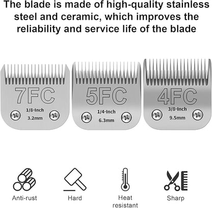 3PACK Dog Grooming Clipper Replacement Blades Compatible with Andis Pet Clipper/Oster A5/Wahl KM Series Dog Clipper,Ceramic Blade & Stainless Steel Blade (#+4FC+5FC+7FC)