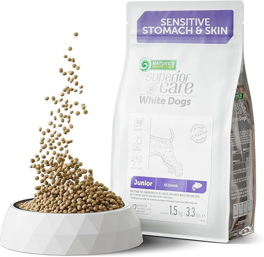 Nature's Protection Superior Care White Dogs Grain-Free Dry Dog Food for Junior Light Coated Dogs, Salmon, 3.3 lbs.
