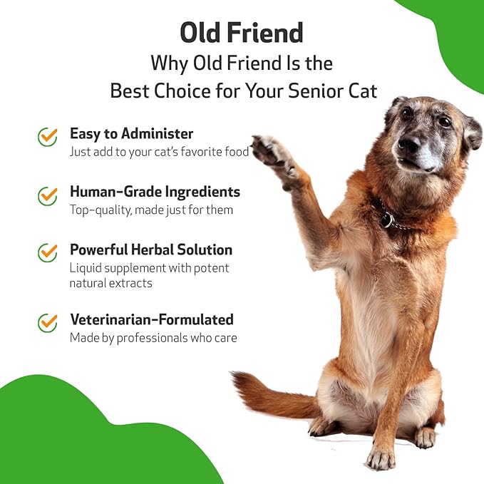 Pet Wellbeing Old Friend for Senior Dogs & Cats- Supports Immune System Health, Joint Mobility, Healthy Energy Levels, Alfalfa, Reishi - Veterinarian-Formulated Herbal Supplement 4 oz (118 ml)