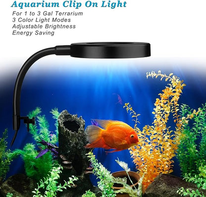 DOMICA Clip On Aquarium Light for 1 to 3 Gal Fish Tank (Dimmable White+Blue+Red LED) USB Moving Lamp for Open Terrarium (Adapter NOT Included)