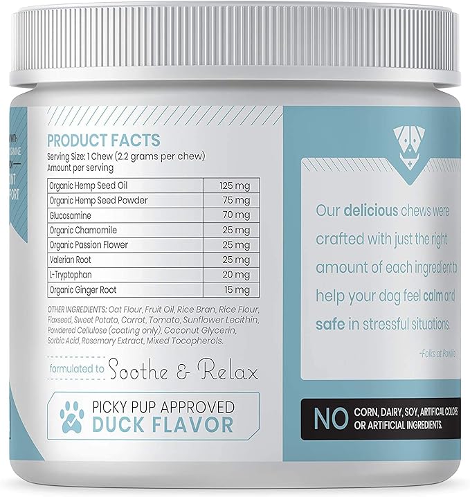 Organic Hemp Oil Infused Calming Chews for Dogs Anxiety - Dogs Essentials for Relief from Travel, Thunder, Separation, Barking, and Fireworks, Joint Pain, Arthritis, Pain Support - Pawlife Calm Pup