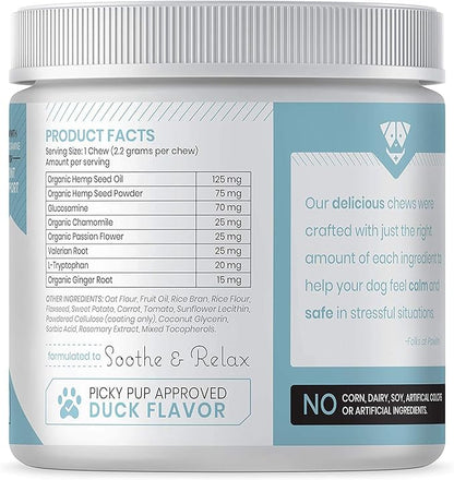 Organic Hemp Oil Infused Calming Chews for Dogs Anxiety - Dogs Essentials for Relief from Travel, Thunder, Separation, Barking, and Fireworks, Joint Pain, Arthritis, Pain Support - Pawlife Calm Pup