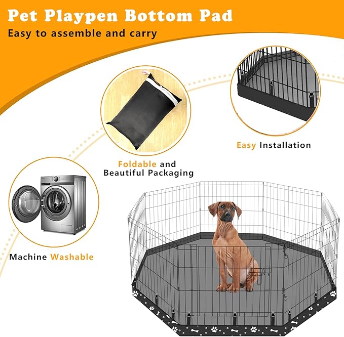 Dog Playpen Bottom Pad Fits for 24 Inch 8 Panels Regular Octagon Metal Exercise Pet Playpen, Dog Crate Pad Puppy Playpen Pad. (Note: Playpen Not Included) -Black