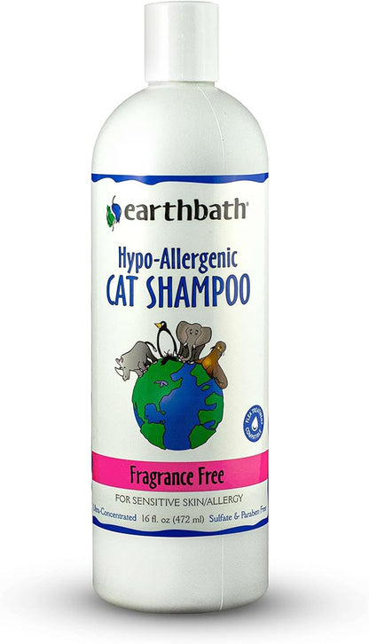 earthbath, Hypoallergenic Cat Shampoo - Fragrance Free Cat Shampoo for Allergies and Itching, Made in USA, Cruelty Free Cat Wash, Gentle & Soothing Kitty Shampoo - 16 Oz (2 Pack)