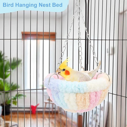 Wontee Bird Nest Bed Parrot Hanging Swing Hammock Bird Cage House for Budgies Parakeets Cockatiels Lovebirds Conures (Multi-Colored)